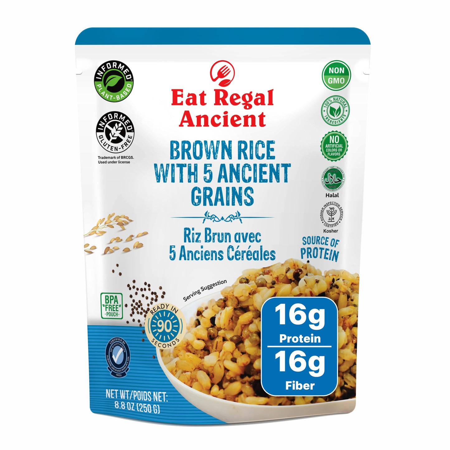 Eat Regal Ready-to-Eat Brown Rice + 5 Ancient Grains - 6 Pack (8.8  oz each) | Microwave in 1.5 Minutes | Nutrient-Dense Blend w