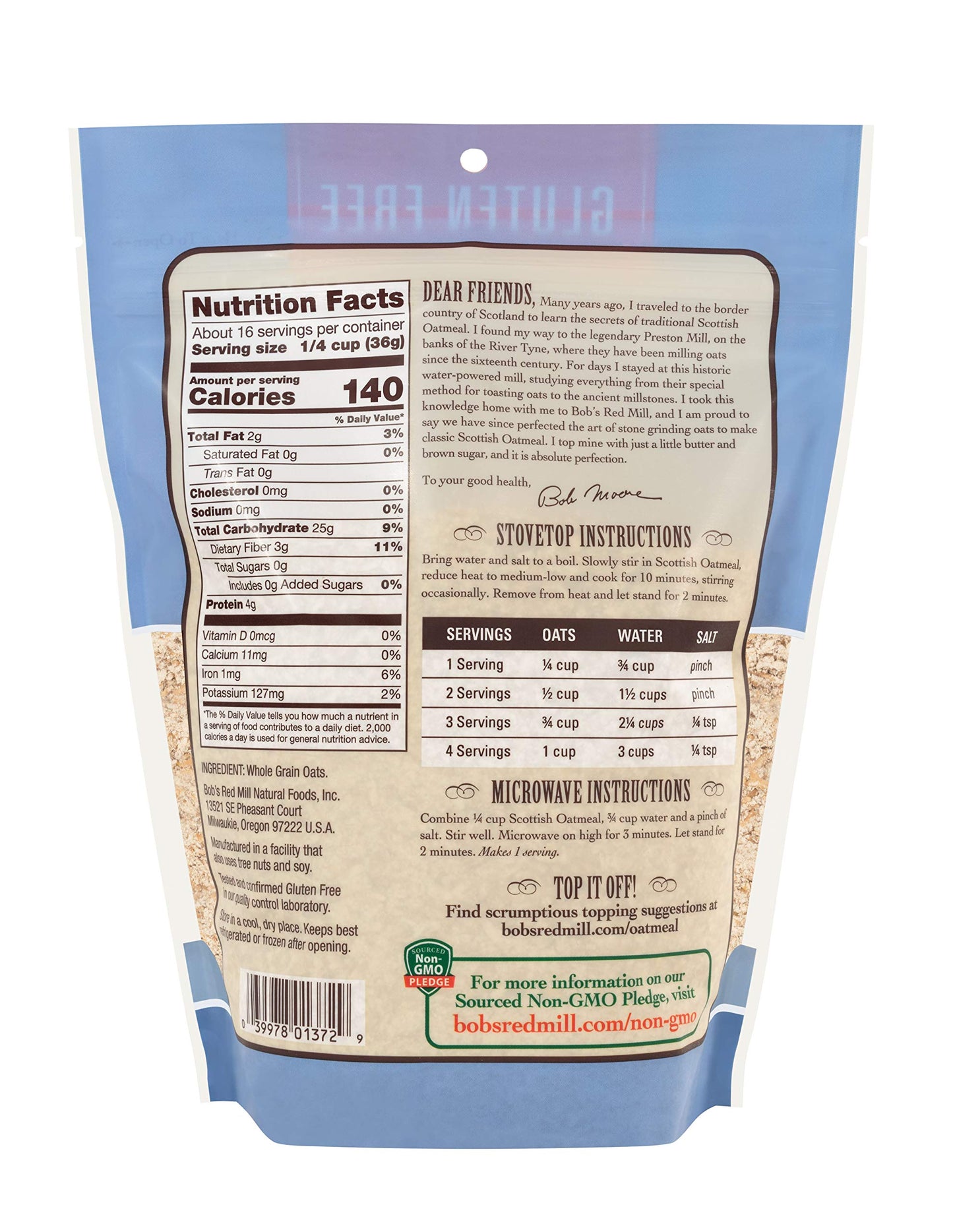 Bobs Red Mill Gluten Free Scottish Oatmeal 20 Oz