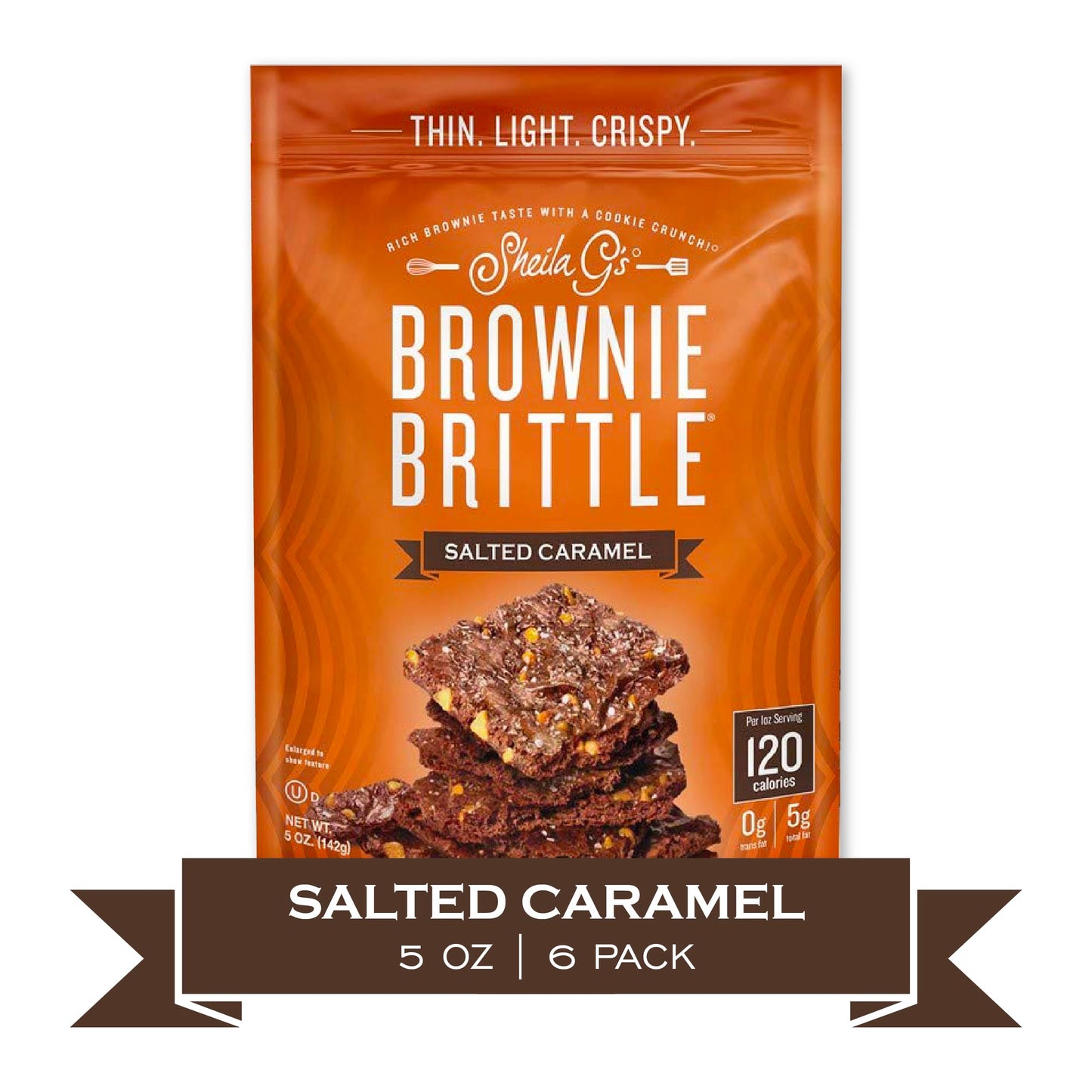 Brownie Brittle - Salted Caramel Thin and Crispy Sweet Snacks (Pack of 6, 5 oz), Rich Gourmet Brownie Bites Dessert