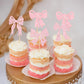 Cyodoos 24Pcs Pink Bowknot Cupcake Toppers Cake Dessert Picks Decoration For Baby Shower Princess Cupcake Toppers For Birthday P