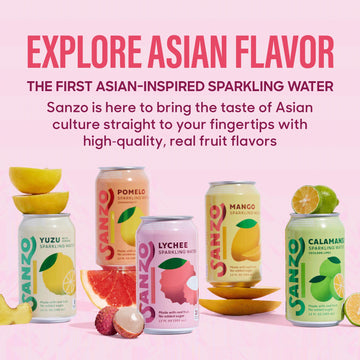 Sanzo Flavored Sparkling Water - Lychee (Berry), 12-Pack - Carbonated Drink Made With Real Fruit And Sugar-Free - Non-Gmo, Glute