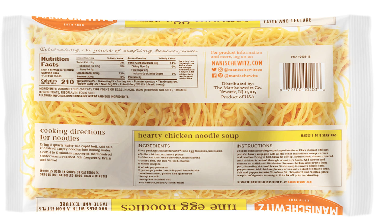 Manischewitz Premium Enriched Fine Egg Noodles 12Oz (4 Pack) Great In Soups & Stews