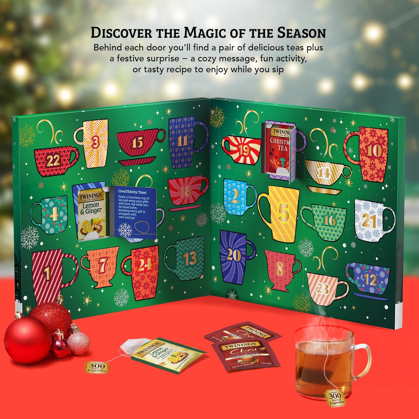 NEW Twinings Tea Advent Calendar Gift Set, 24-Day Holiday Sampler with Black, Green & Herbal Teas, Christmas Countdown Box for T