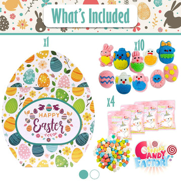 Easter Snack Egg Shape Box (28 Count) Filled With Candy, Marshmallow Gummies, Treats, Great Package For Family, Friends, Kids, B
