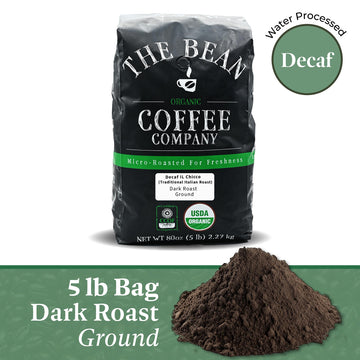 The Bean Organic Coffee Company Water Processed Decaf Il Chicco (Traditional Italian Roast), Dark Roast, Ground Coffee, 5-Pound