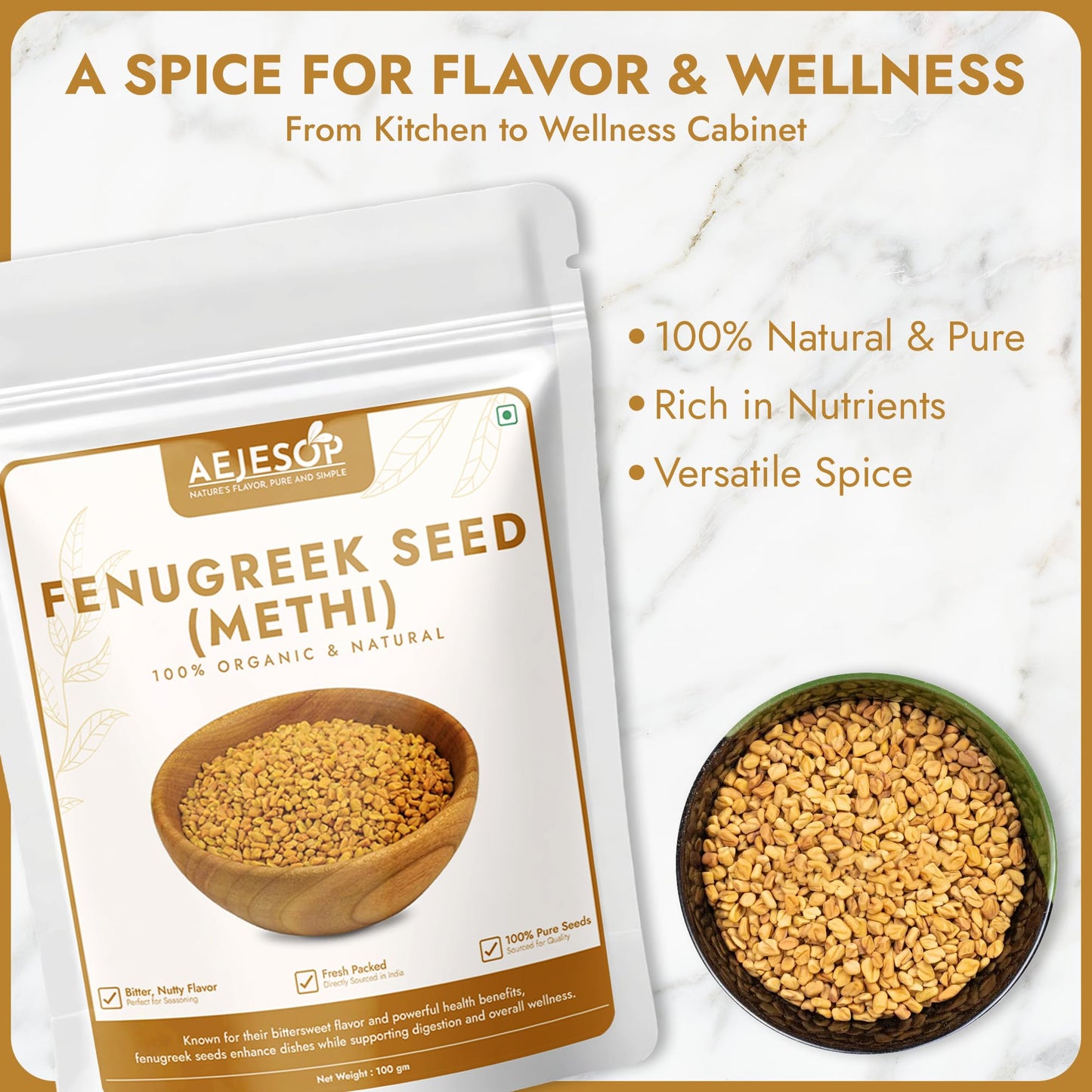 AEJESOP Fenugreek Seed Whole Spices, 3.5oz (100g)