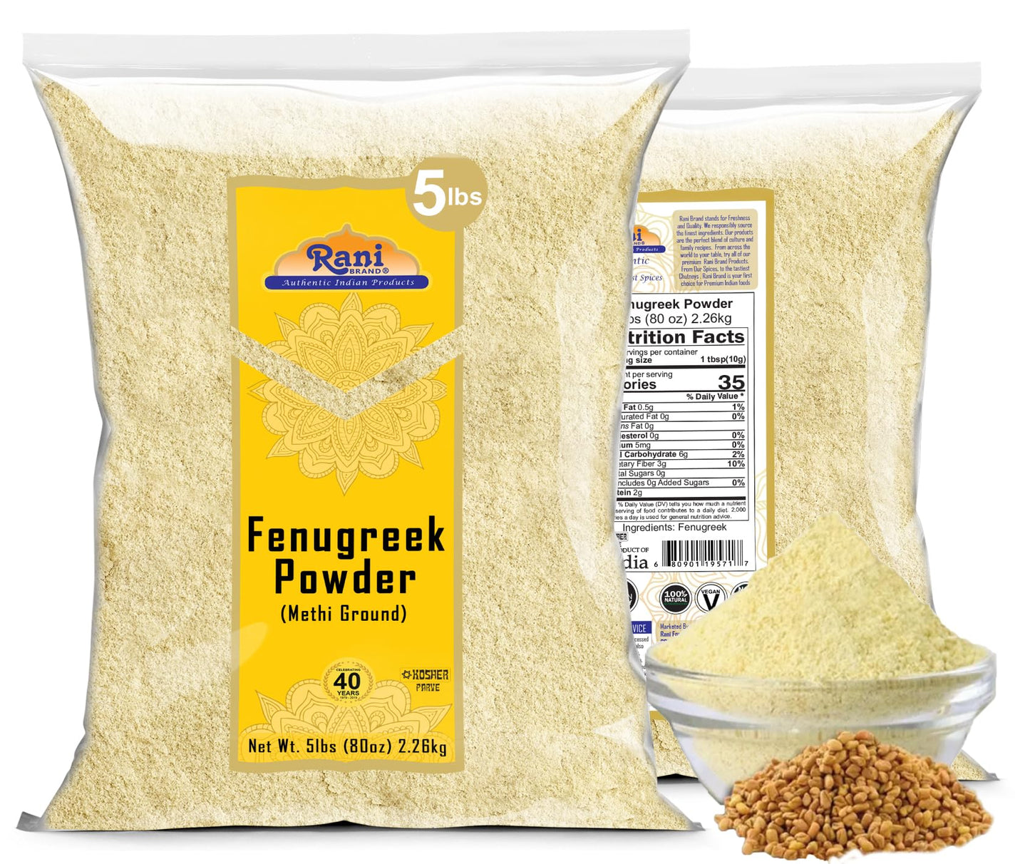 Rani Brand Fenugreek Seeds Ground Powder, 5lbs, All Natural, Vegan, Non-GMO, Gluten Friendly, Indian Origin