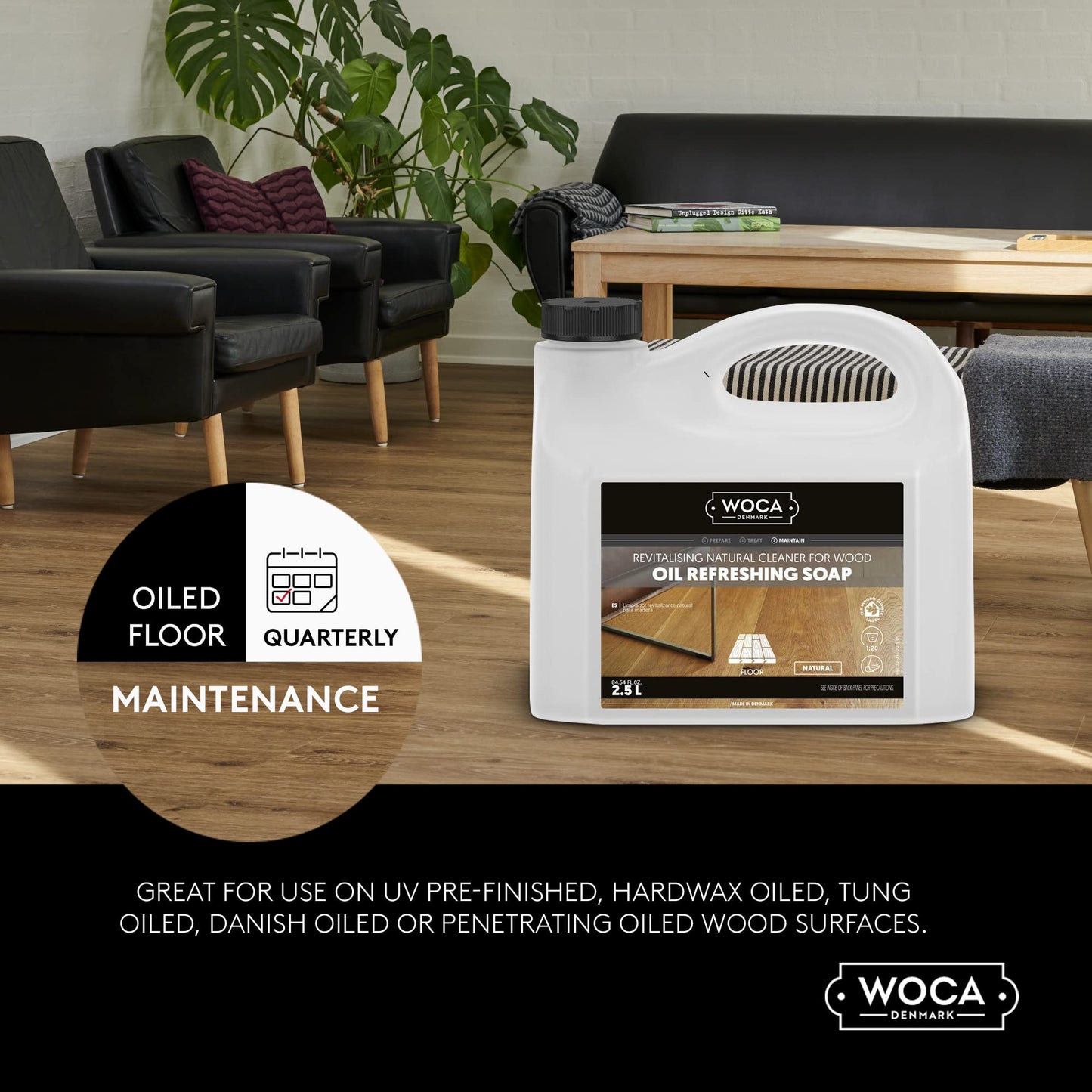 Woca Denmark Oil Refreshing Soap Natural 1 L Concentrated Plant Based Cleaner And Rejuvenator For Use On Oiled Wood Surfaces Suc