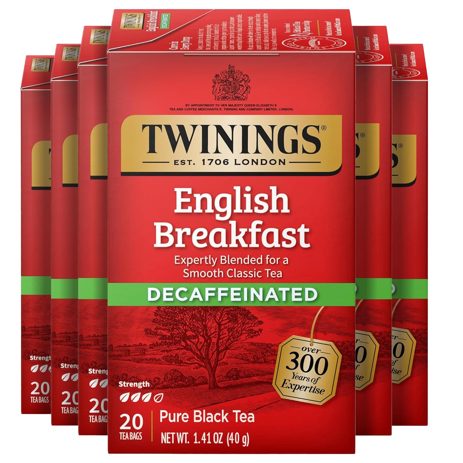 Twinings Decaffeinated English Breakfast Tea Bags, Flavourful & Robust, 20 Count (Pack of 6), Model 05307