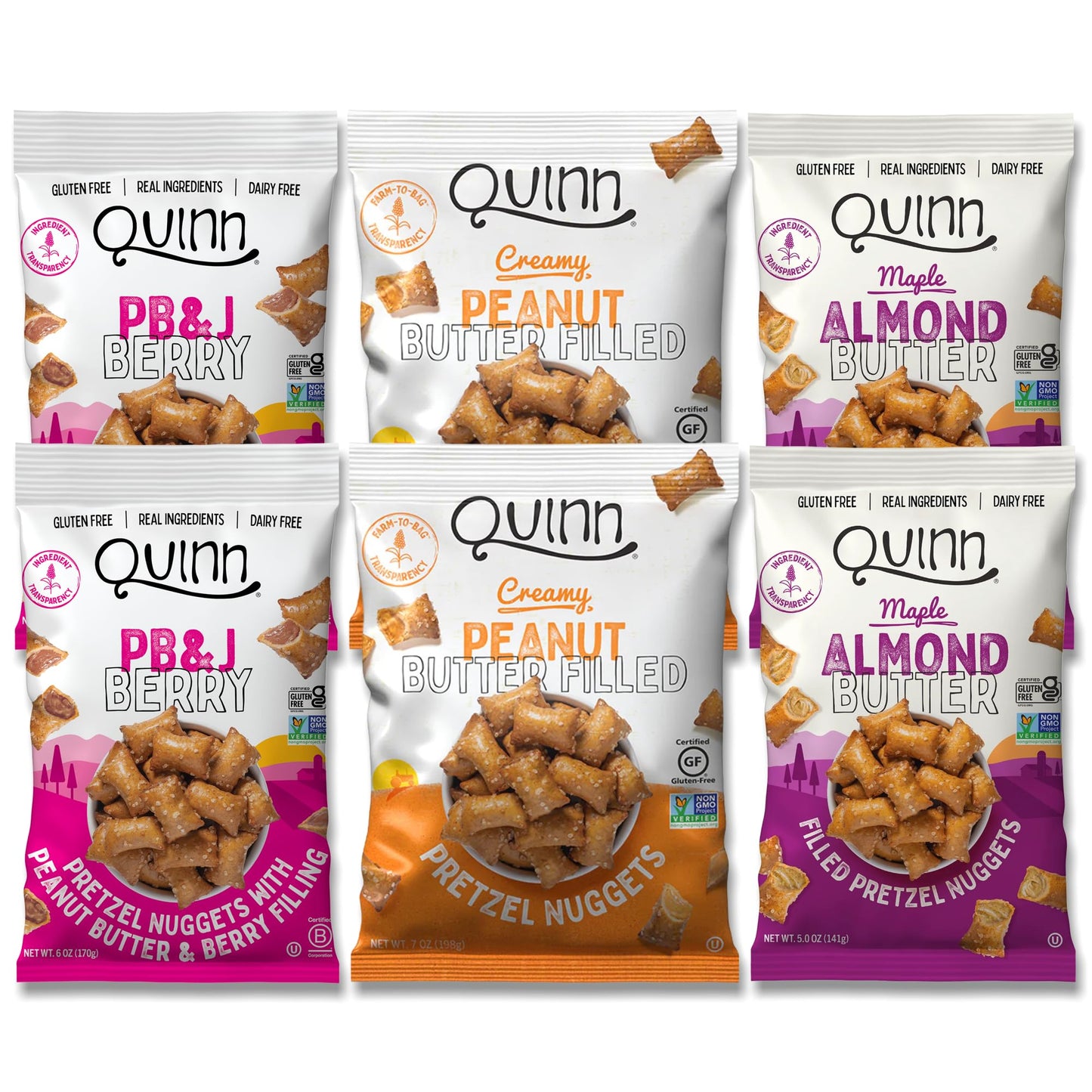 Quinn Pretzel Nuggets Variety Pack - Vegan, Gluten Free, Non-GMO, Whole Grain, 6 Ounce (Pack of 6)