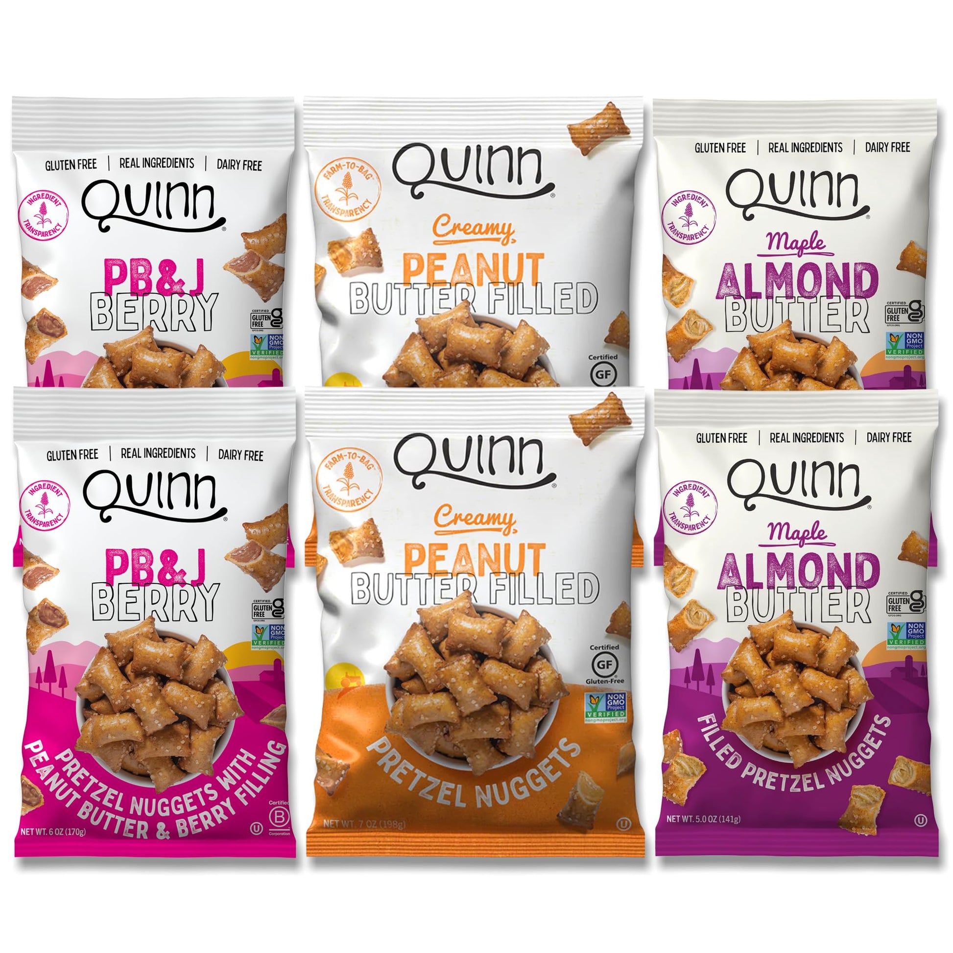 Quinn Pretzel Nuggets Variety Pack - Vegan, Gluten Free, Non-GMO, Whole Grain, 6 Ounce (Pack of 6)