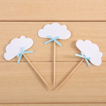 24 Pack White Cloud Cupcake Toppers Kids' Birthday Party Decors - By Giuffi