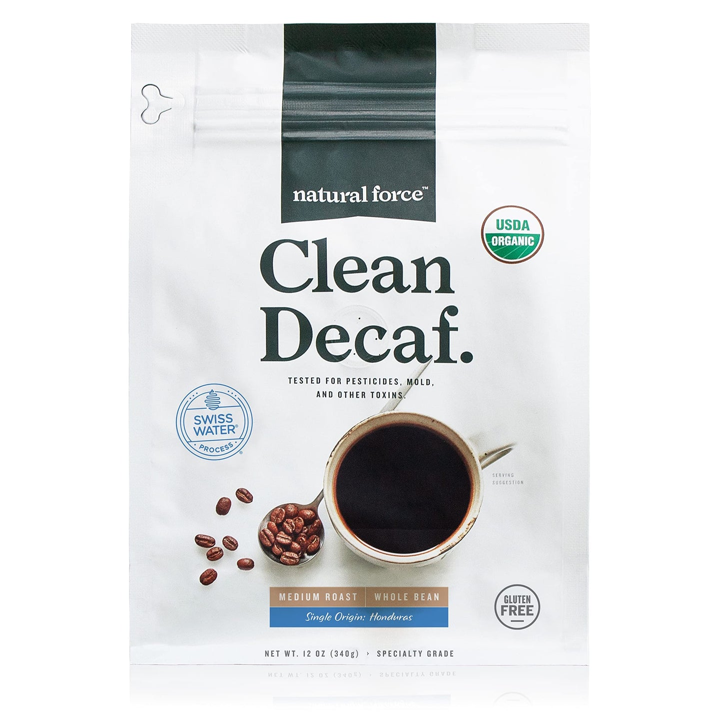 Natural Force - Organic Clean Decaf Coffee, Mold & Mycotoxin Free, Lab Tested For Toxins & Purity, Low Acidity, Whole Bean Swiss