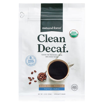 Natural Force - Organic Clean Decaf Coffee, Mold & Mycotoxin Free, Lab Tested For Toxins & Purity, Low Acidity, Whole Bean Swiss