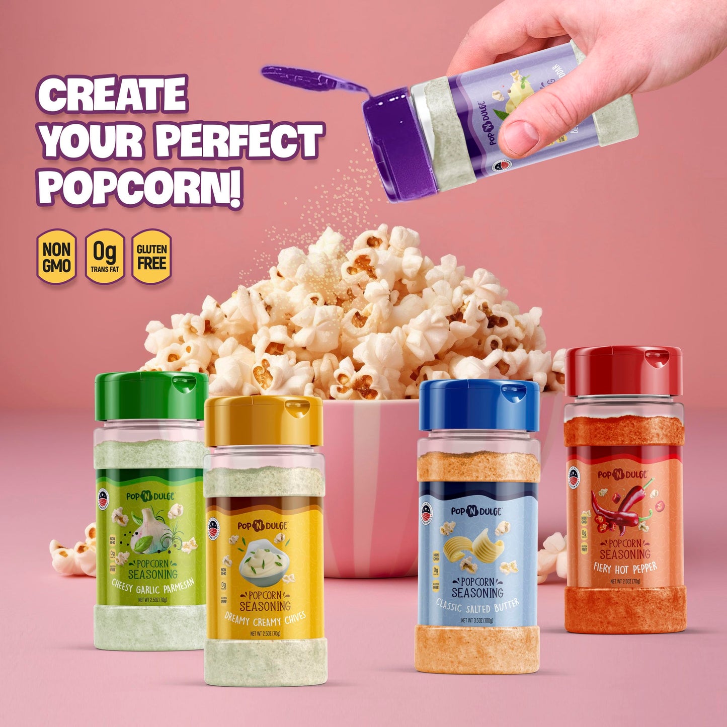 Popcorn Seasoning Popcorn Flavoring Variety Pack Gifts Set Of 5 Popcorn Salt 2.5 Oz Shakers, Non-Gmo Toppings, Movie Night Suppl