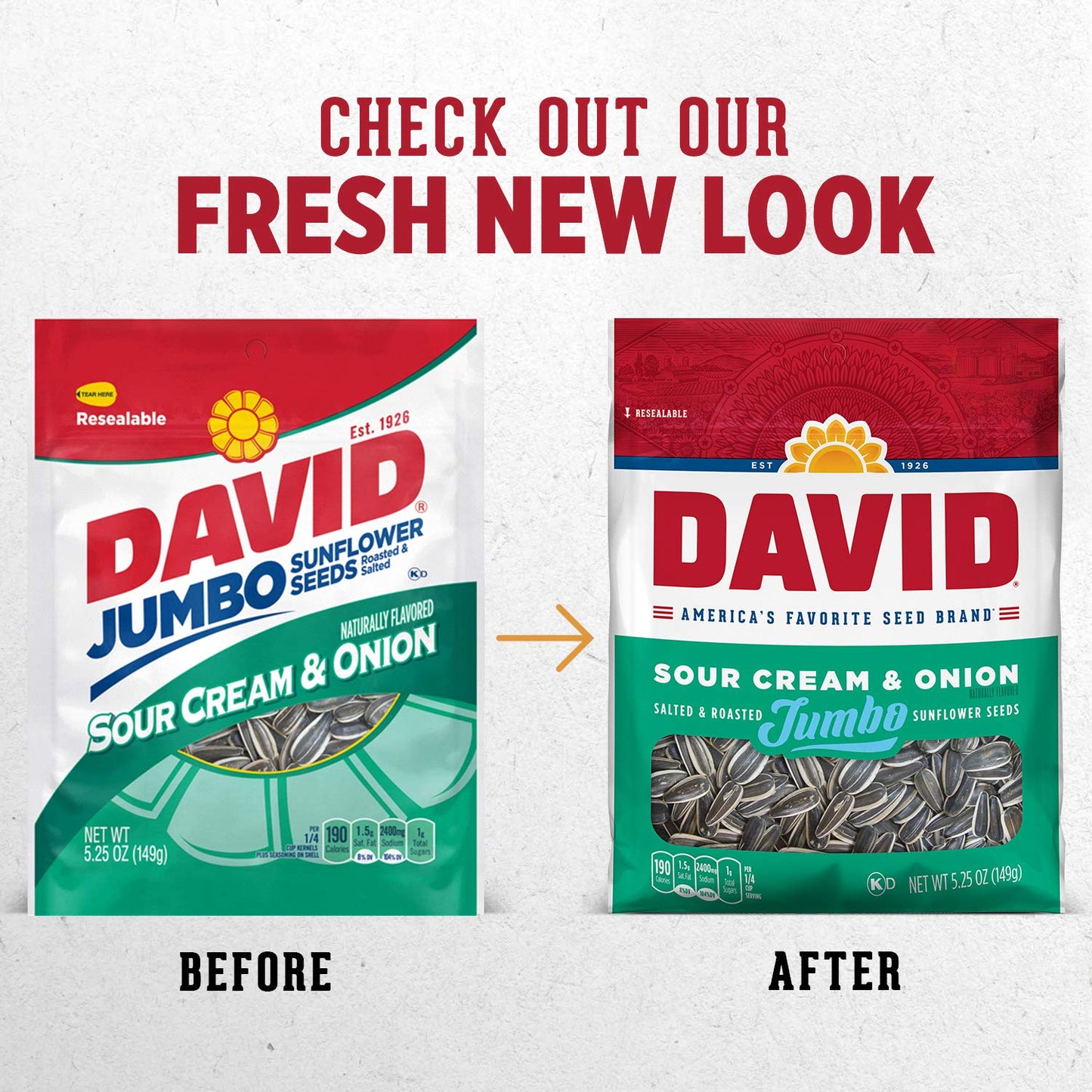 David Sour Cream & Onion Jumbo Sunflower Seeds, Keto Friendly, 5.25 Oz Resealable Bag