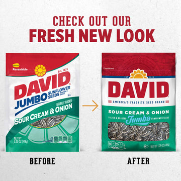 David Sour Cream & Onion Jumbo Sunflower Seeds, Keto Friendly, 5.25 Oz Resealable Bag