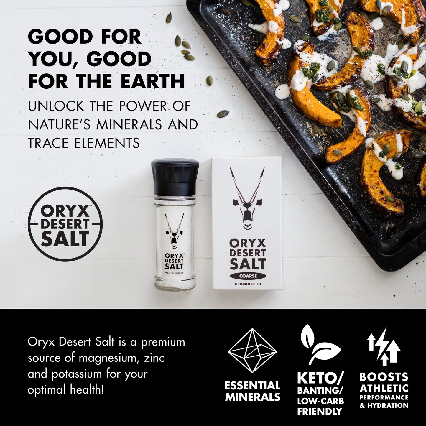 Oryx Desert Salt Grinder - Ceramic Mill For Coarse Kosher Salt - Naturally Organic Seasoning - Alternative To Sea Salt, Himalayan & Rock Salt, From Salt Lakes In The Kalahari Desert,3.52 Oz