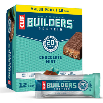 Clif Builders - Chocolate Mint Flavor - Plant Based Protein Bars - Gluten Free - Non-Gmo - Low Glycemic - 20G Protein - 2.4 Oz. 