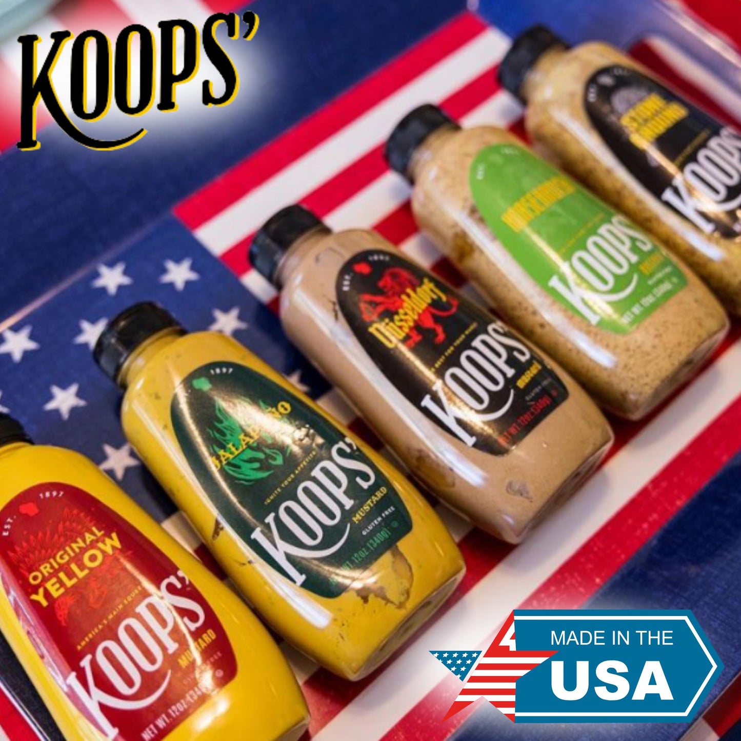 Koops Stone Ground Mustard – Old-Fashioned Mustard, Gluten-Free, Kosher, Non-Gmo, Made In The Usa, From Quality Mustard Seeds, Robust And Coarse Flavor – 12 Oz, Pack Of 6