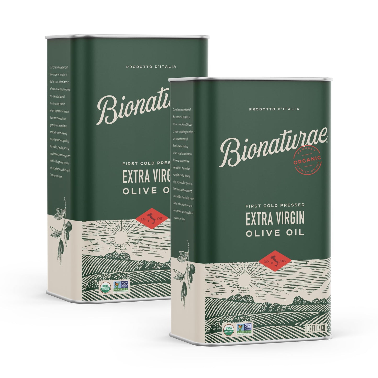 Bionaturae Extra Virgin Olive Oil - Organic, Non-GMO, 102 Fl Oz (Pack of 2) - Made in Italy, USDA Certified Organic