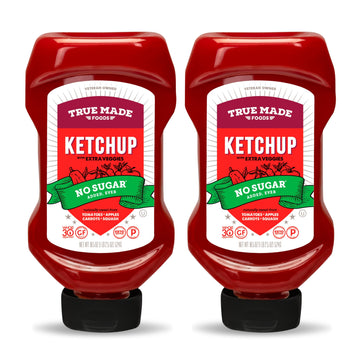 True Made Foods - No Sugar Added Ketchup - Condiment Squeeze Bottles Made with Fruit and Veggies for Barbeque Grilling and BBQ T