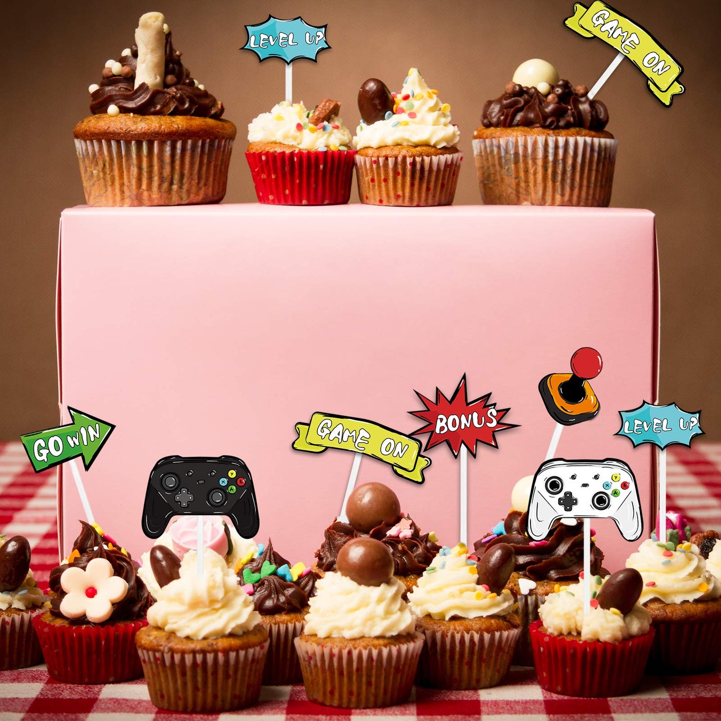 Wernnsai Watercolor Video Game Party Cupcake Toppers - 35 Pieces Game Theme Party Supplies For Boys Kids Birthday Party Cupcake