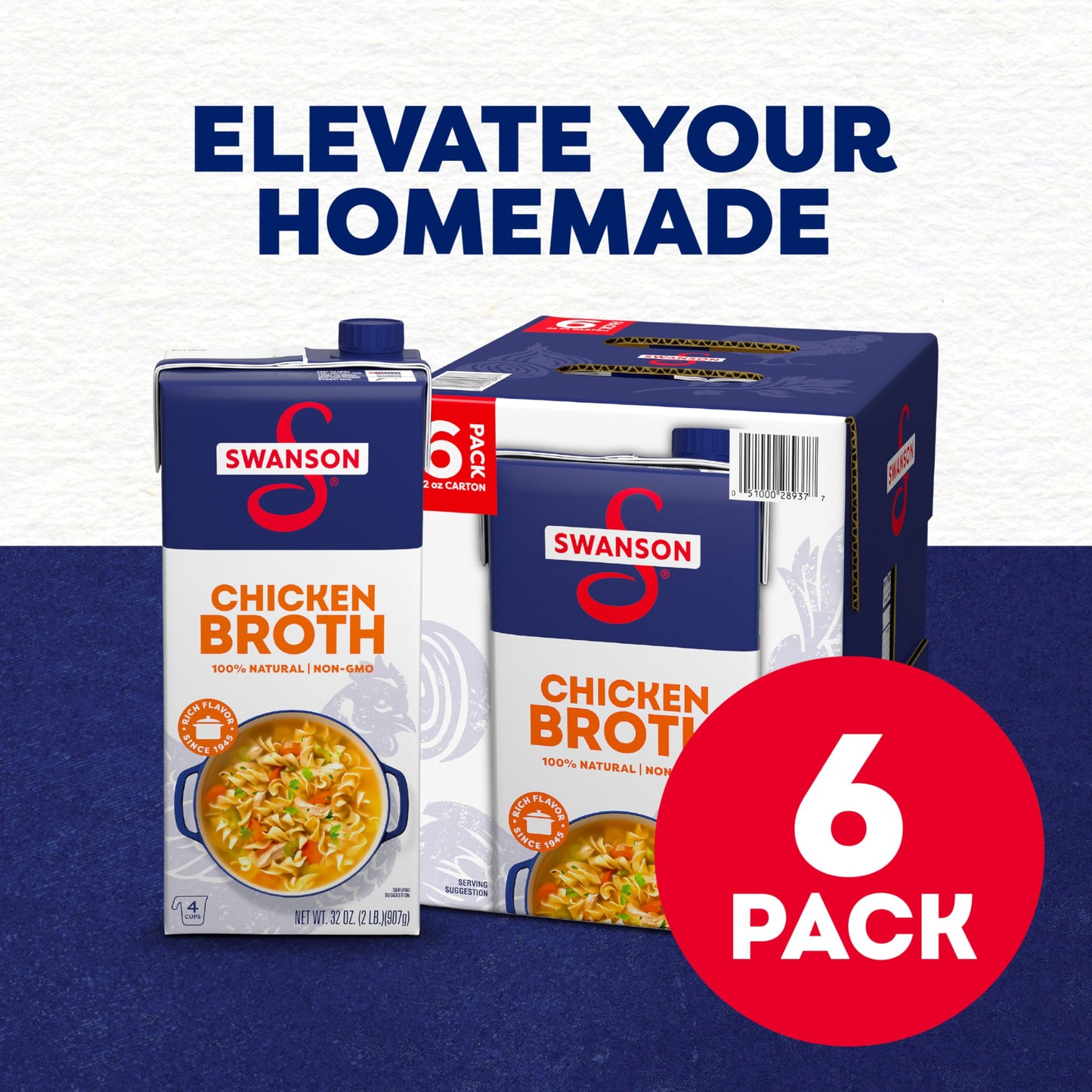 Swanson 100% Natural Chicken Broth, 32 oz Carton (6 Pack)