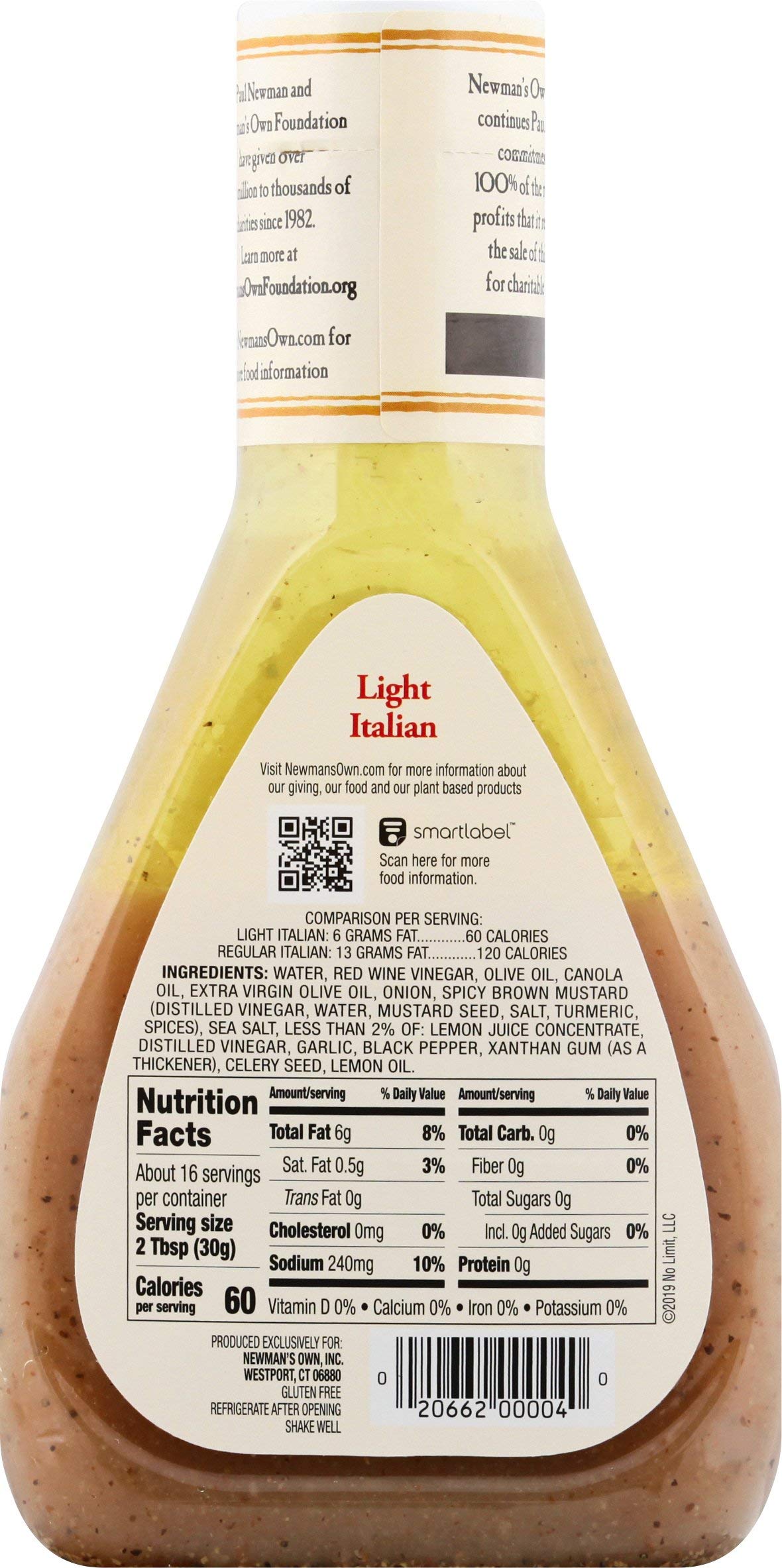 Newmans Own Light Italian Salad Dressing, 16 oz
