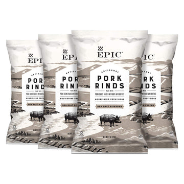 Epic Provisions Sea Salt & Pepper Pork Rinds, Low-Carb, 4 Count Box 2.5Oz Bags