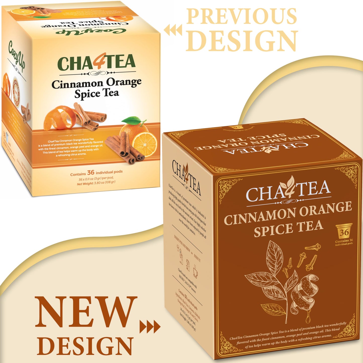 Cha4TEA Cinnamon Orange Spice Herbal Tea Pods for Keurig - 36 Count