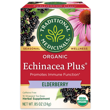 Traditional Medicinals, Seasonal Wellness, Organic, Echinacea Plus, Elderberry, 16 Tea Bags, Net wt. 0.85 Oz