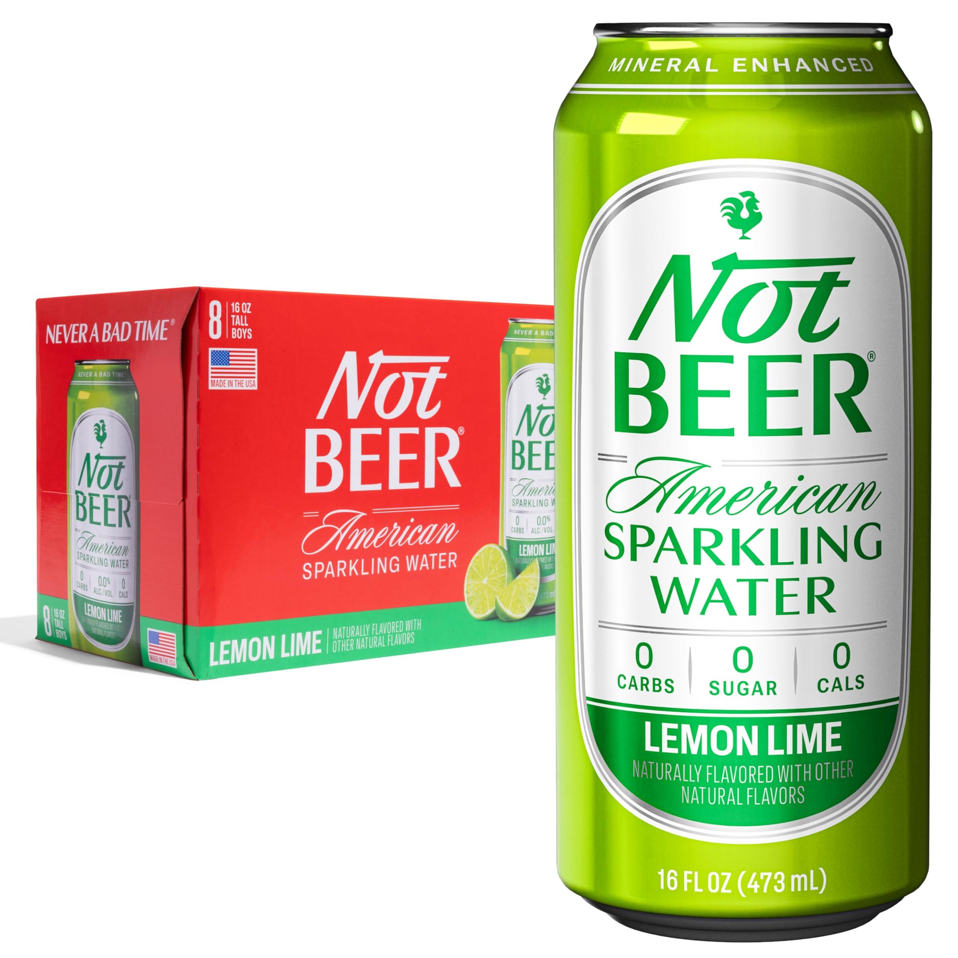 Not Malt Drink American Sparkling Water  Lemon Lime  99.9% Pure  Mineral & Electrolyte Blend  Flavored Carbonated Soda Water  Made In America  16 Oz Tallboy Cans  8 Pack