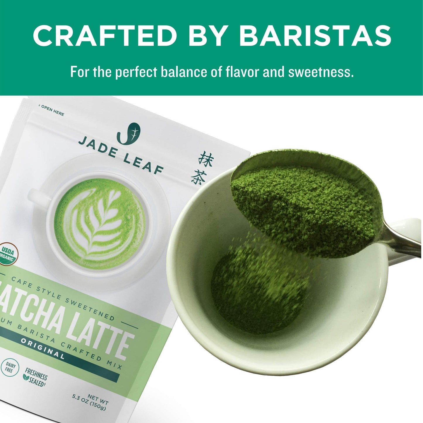 Jade Leaf Matcha Organic Sweetened Matcha Latte Mix - 5.3 Ounce Pouch - Powder