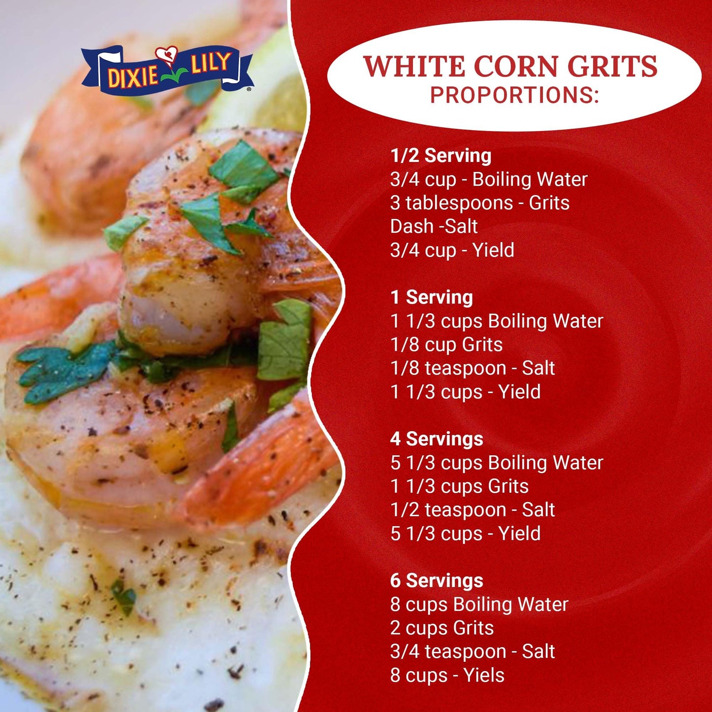 Dixie Lily White Corn Grits - Enriched With Iron, Niacin, Thiamine, Riboflavin - Classic Southern Taste - Certified Non-GMO - 2-