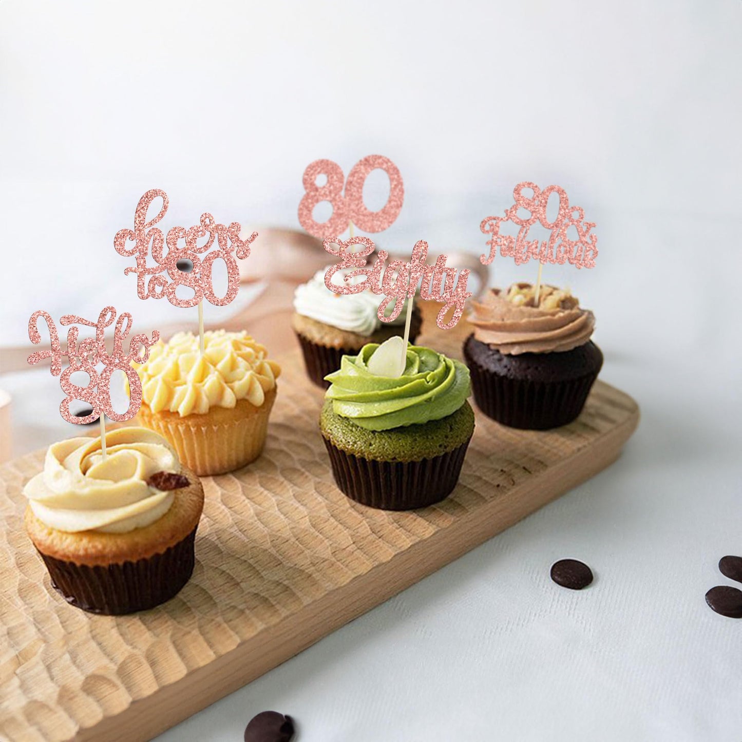 30Pcs Happy 80Th Birthday Cupcake Toppers Eighty Cheers To 80 Years Old Birthday Cupcake Picks For Happy 80Th Birthday Anniversary Party Cake Decorations Rose Gold Glitter