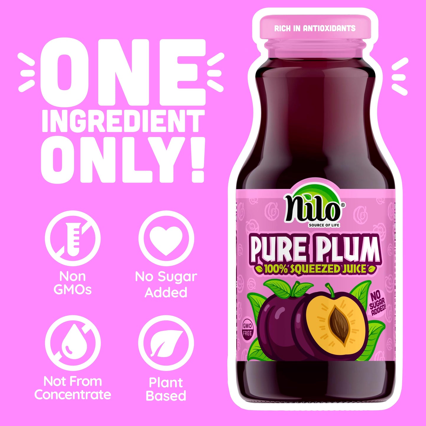 Nilo Plum Juice | 100% Squeezed Plum Ciruela | No Sugar Added | Non Gmo | Not From Concentrate | 8.45 Oz (Pack Of 12)