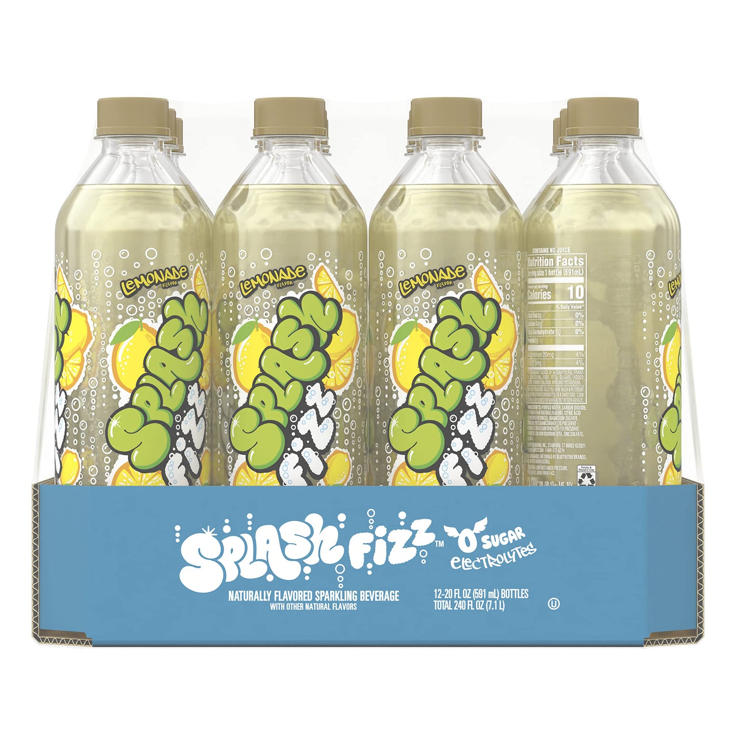 SPLASH FIZZ Lemonade Sparkling Water, 20 Fl Oz Plastic Bottles, 12 Pack, Clear - Refreshing Beverage for Every Occasion