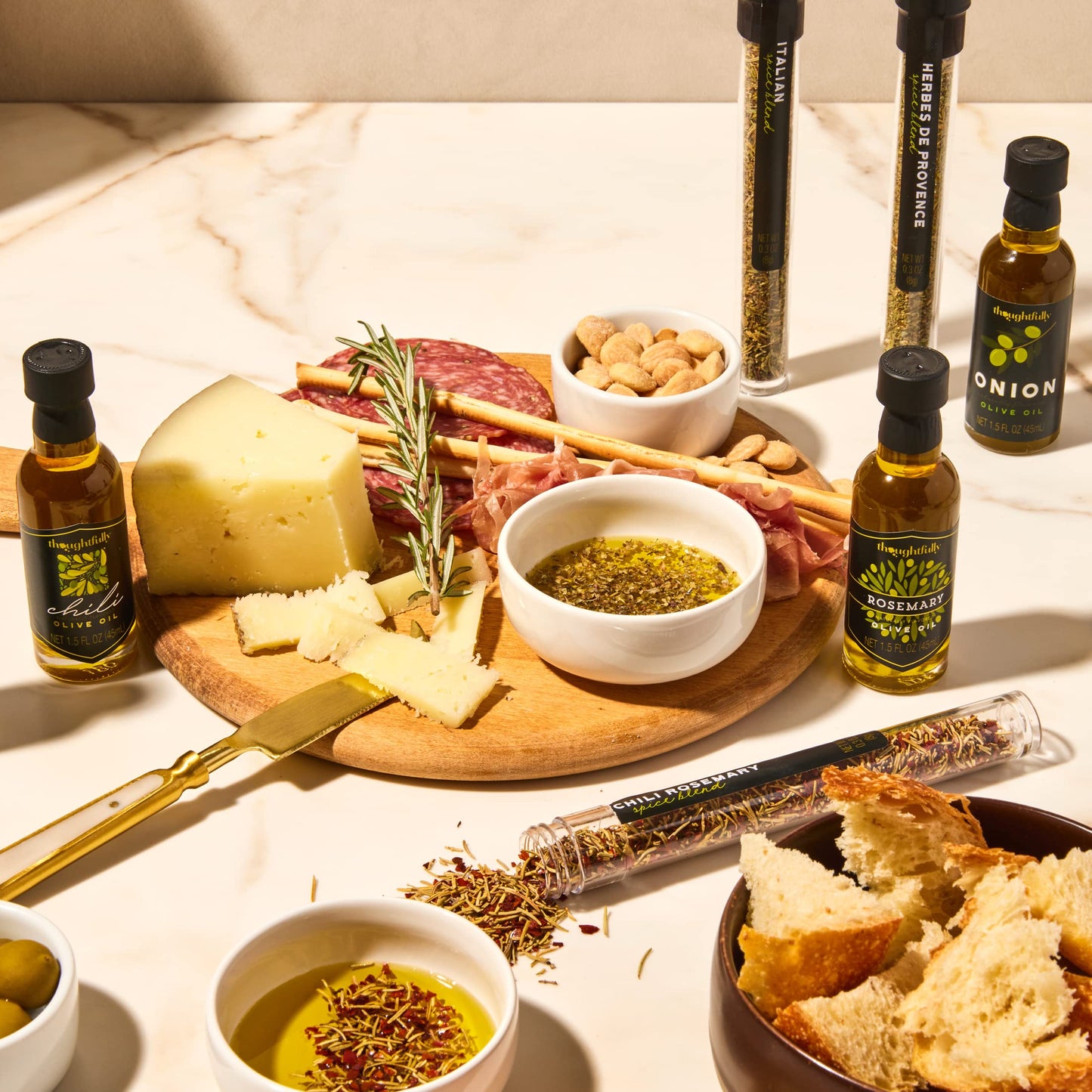 Thoughtfully Gourmet, Olive Oil Spice Infusion Gift Set, Premium Cold Pressed Extra-Virgin Olive Oil From Spain, Includes 4 Flav