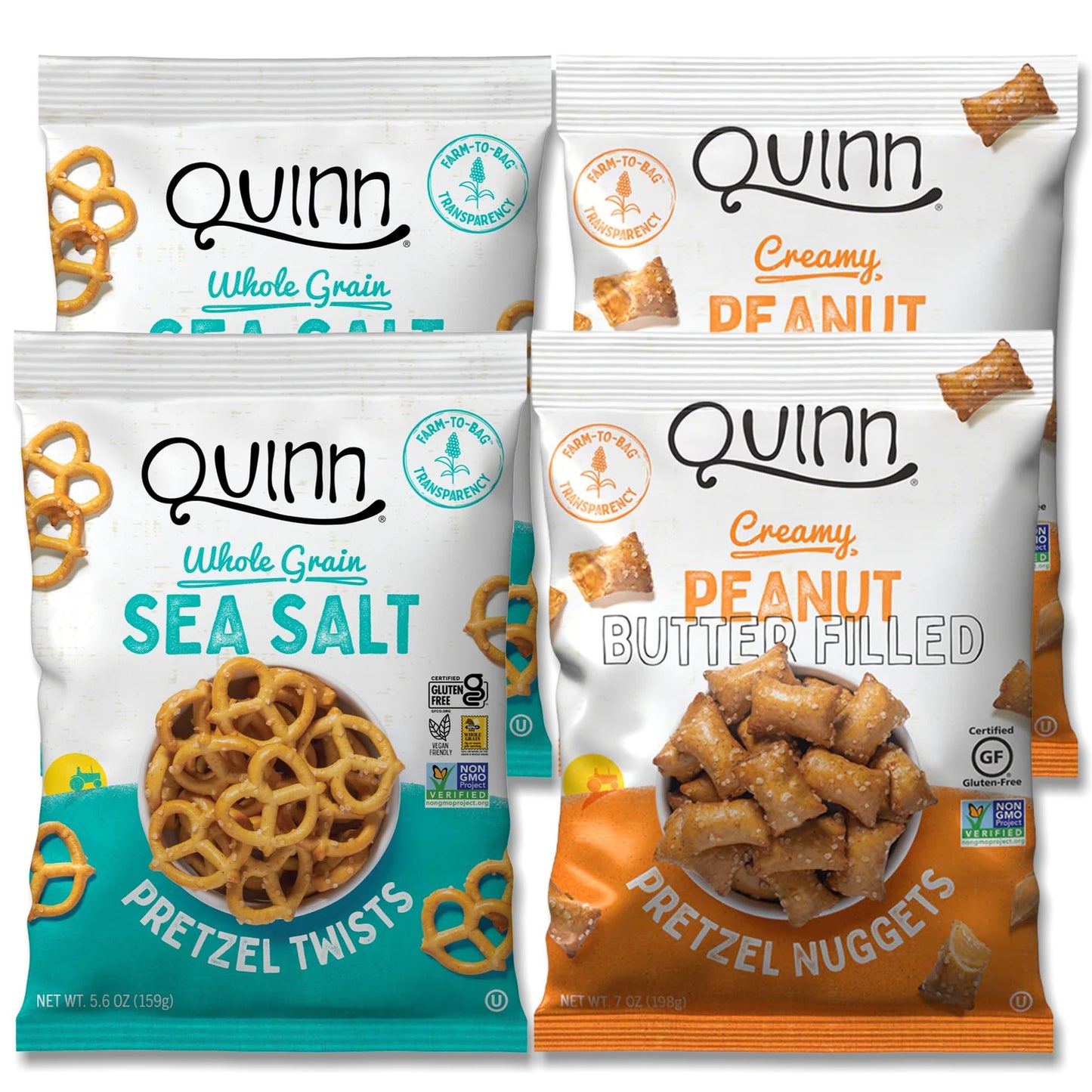Quinn Pretzel Bites Original Variety Pack - Vegan, Gluten Free, Peanut Butter Filled, Sea Salt Twists - 6 Ounce (Pack of 4)