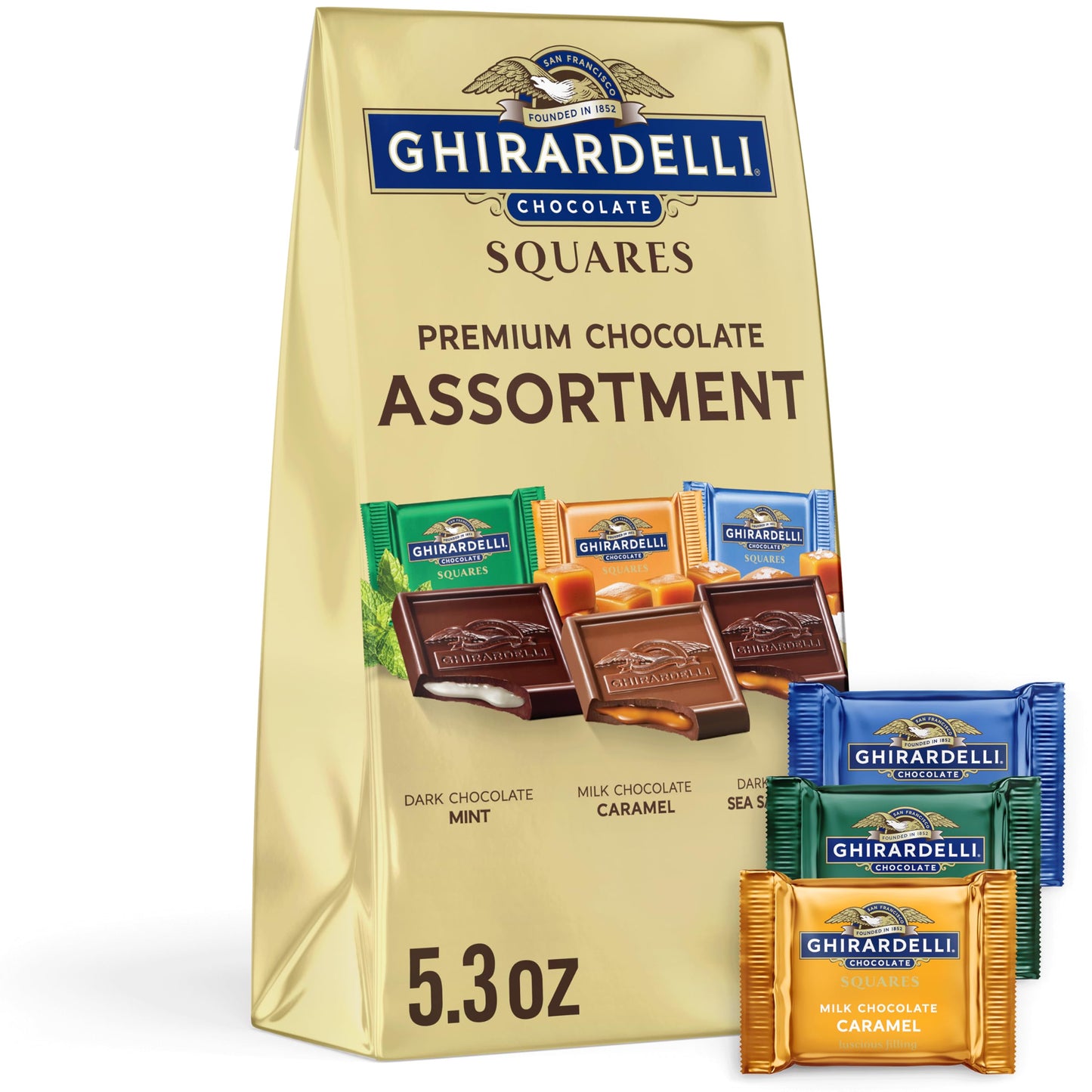Ghirardelli Top-Grade Chocolate Assortment Squares  5.3 Oz Bag Variety Of Individually Wrapped Milk  Dark  And Mint Chocolates