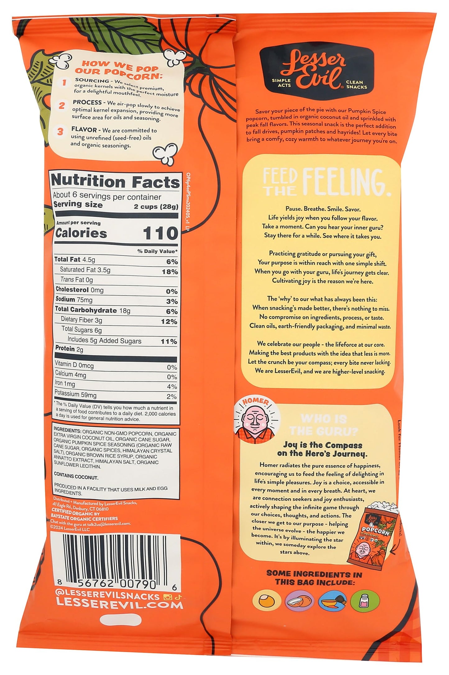 Lesserevil Organic Pumpkin Spice Popcorn, 6.4 Oz