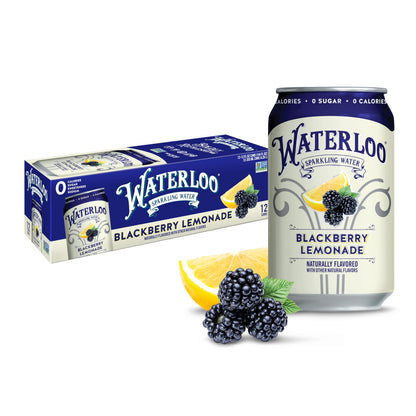 Waterloo Sparkling Water, Blackberry Lemonade Naturally Flavored, 12 Fl Oz Cans (Pack of 12) - Zero Calories and Zero Sugar or S