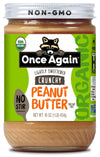 Once Again Organic Crunchy Peanut Butter, Lightly Sweetened & Salted, 16oz, Gluten Free, Vegan, Kosher, Glass Jar