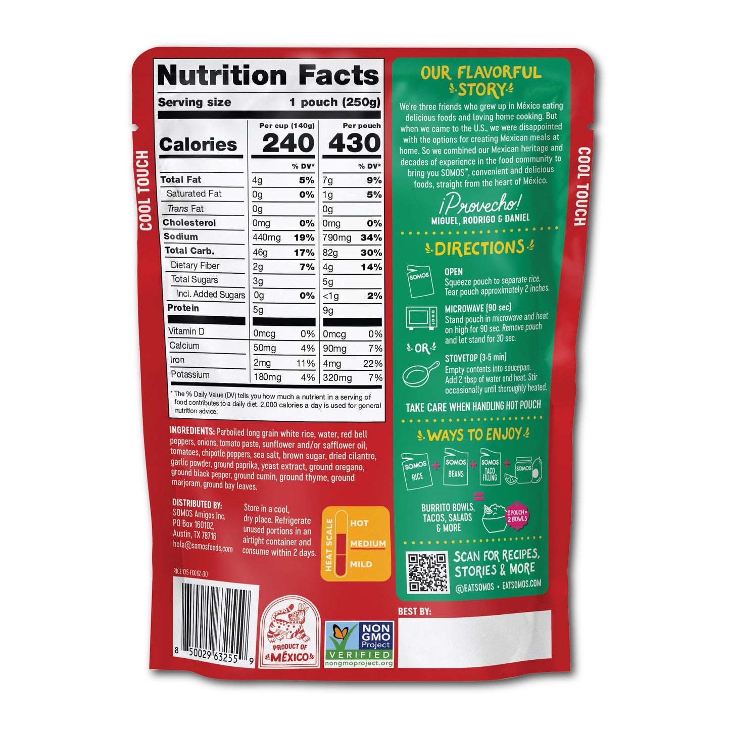 SOMOS Chipotle White Rice, Gluten Free, Vegan, 8.8 oz (Pack of 6) - Microwavable, Authentic Mexican Flavor