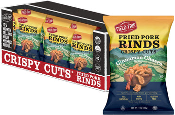 Field Trip Crispy Cuts Pork Rinds, Keto Snack, High Protein, Gluten Free, Low Sugar, Low Carb, Cinnamon Churro, 1Oz, 12 Pack, Holiday & Christmas Gift Item