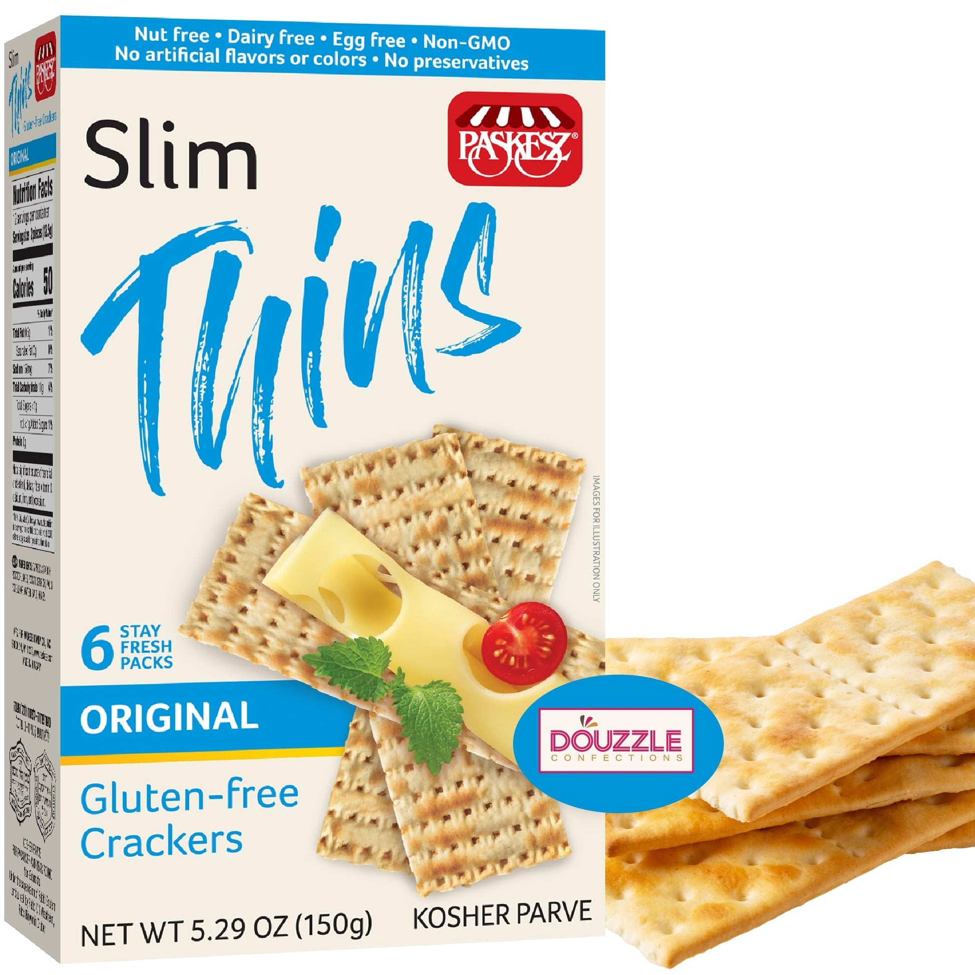 DOUzzle Gluten Free Flatbread Crackers, Slim Thins Original (6 Stay Fresh Packs - Pack of 1) Non Gebrokts Kosher for Passover Sn