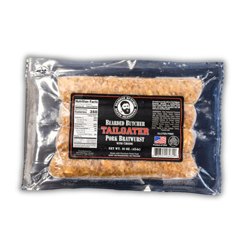 Bearded Butchers Tailgater Bratwurst 12 Pack (1 lb Each) - Gourmet Sausage with Swiss Cheese & Savory Spices - Perfect for Grill