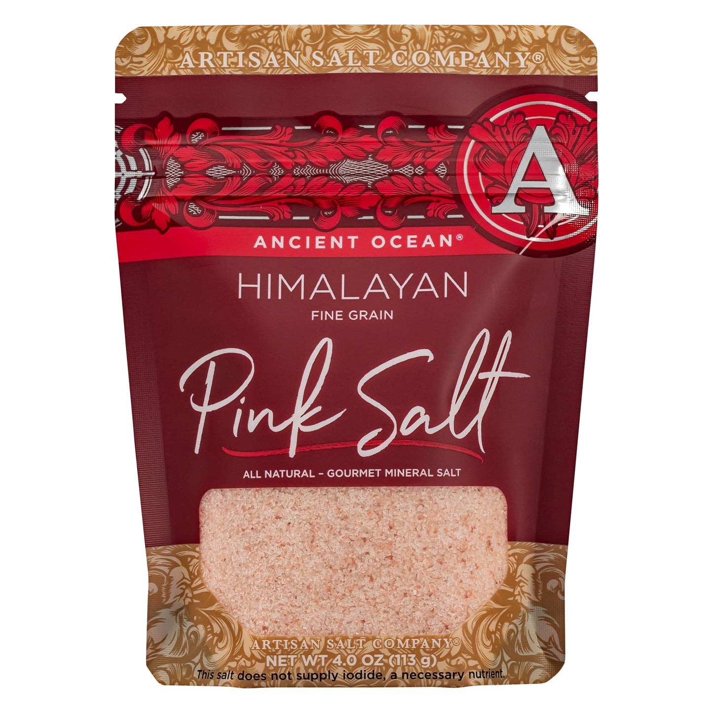 SaltWorks Himalayan Pink Salt, Fine, 4 Ounce Zip-Top Pouch, White and Pink to Dark Red