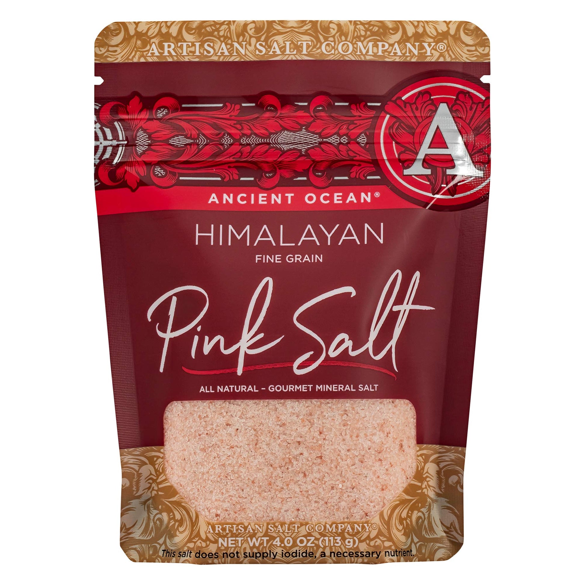 SaltWorks Himalayan Pink Salt, Fine, 4 Ounce Zip-Top Pouch, White and Pink to Dark Red